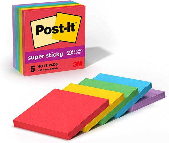 Post-it Super Sticky Notes, 5 Sticky Note Pads, 3 x 3 in., School Supplies and by Unknown