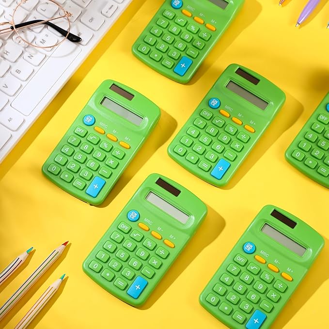 24 Pieces Basic Calculators for Students Small Pocket Size 8 Digit Display Mini Calculators Dual Powered Handheld for School Desktop Home(Green)-DeskLoop Office