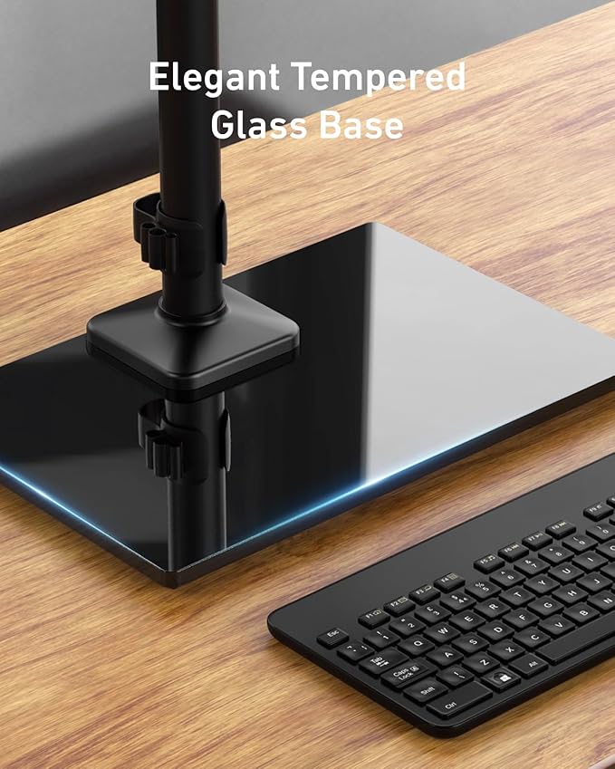 HUANUO Freestanding Dual Monitor Stand, 32 Inch Dual Monitor Mount for 2 Screens, Holds up to 22 lbs per Arm, Monitor Arm Riser with Tempered-Glass Base, Tilt, Swivel, Rotation, Black-DeskLoop Office