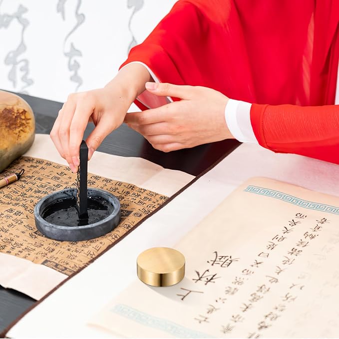 Ipetboom 2PCS Chinese Calligraphy Brass Paperweight, 1.57 Inch Chinese Painting - Image 5