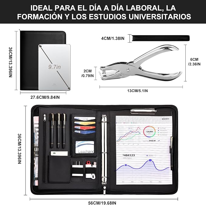 Leathario Portfolio Binder, Includes 5 Folder Index Dividers, 1 Hole Punch - Image 3