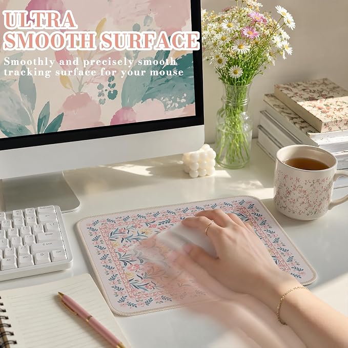 iCasso Aesthetic Small Floral Mouse Pad, Anti-Slip and Comfortable Cloth Mouse - Image 3