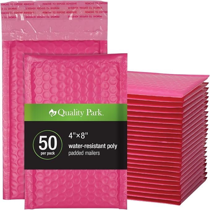 Quality Park Bubble Mailers, 4 x 8 Shipping Envelopes, Small Pink Padded by Quality+Park