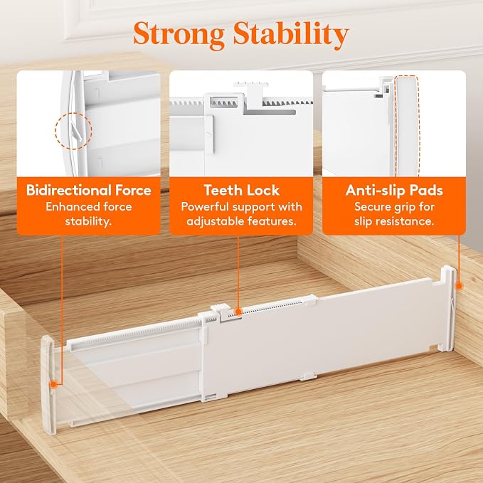 Lifewit 9 Pack Drawer Dividers for Clothes, Adjustable White Plastic Separators - Image 4