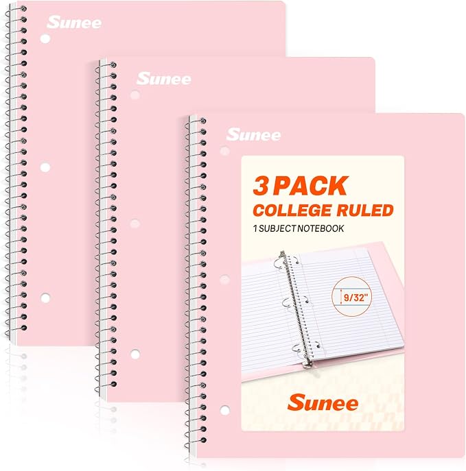 SUNEE Spiral Notebooks, 3 Pack, College Ruled Paper, 70 Sheets per Notebook by SUNEE