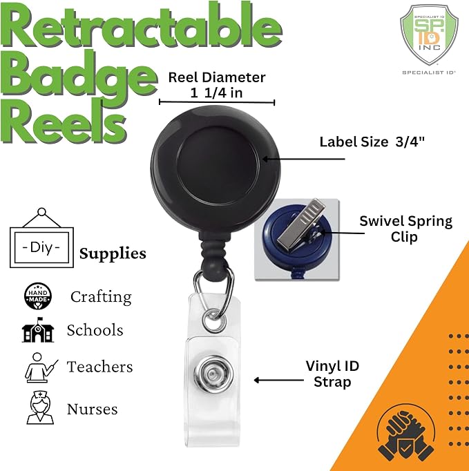 Bulk 100 Pack - Bulk Premium Black Retractable Name Badge Reels - Image 2