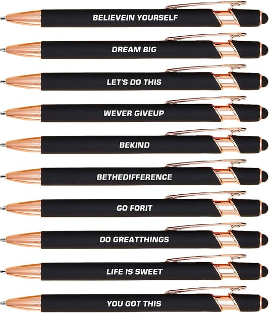 10pcs Inspirational Pens Set Stylus Pens Design Black Ink Smooth Writing Pens by Unknown