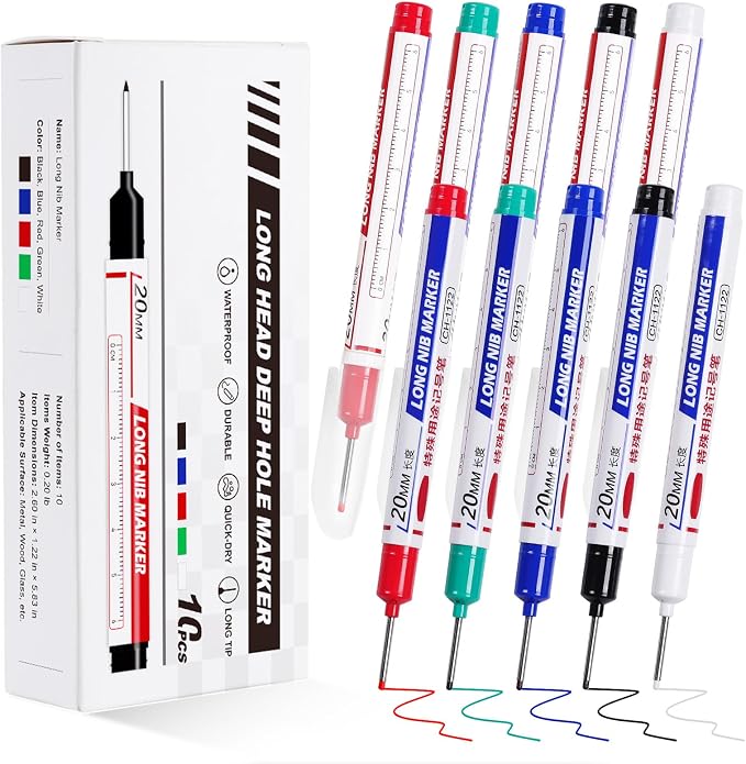 10 PCS Long Head Deep Hole Marker Pens, 20 MM Long Nib Marker by Zrpot