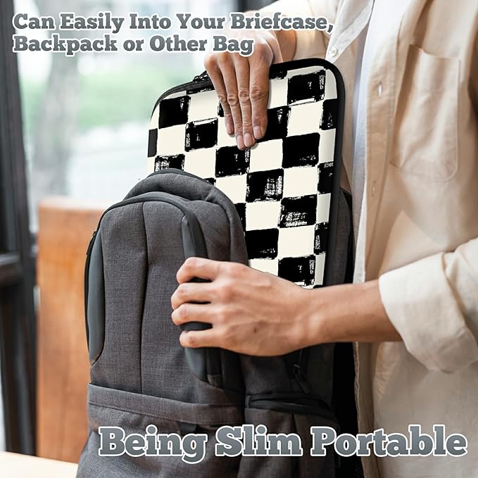 Laptop Sleeve Case Bag 15 inch, Black and White Checkered Slim Carrying Case Durable Handbag Travel Laptop Bag for 15 inch MacBook Air M3/M2/15 Pro/Surface Laptop 7/6/5/4/3/ Dell XPS 15 Plus
