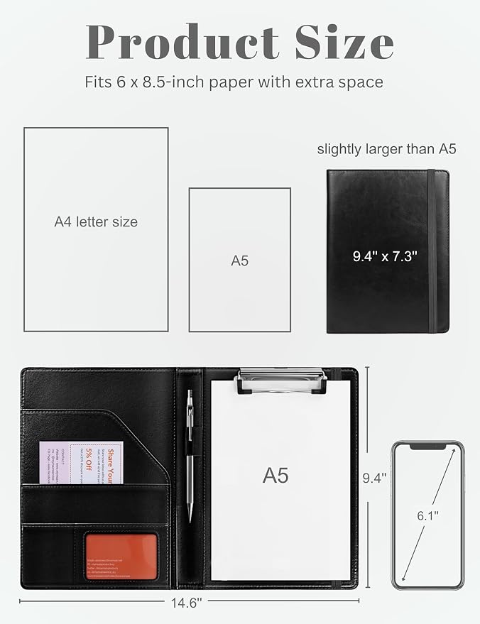 Small Clipboard Junior Padfolio Folio 7 x 9 Writing Pad Refillable, Mymazn Faux - Image 3