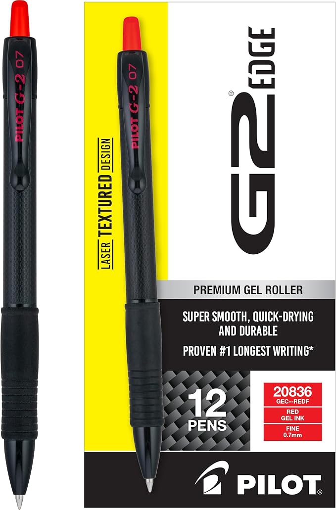 PILOT, G2 Edge Red Premium Gel Roller Pens, Sensory Writing Experience, 12ct box, Fine Point 0.7 mm-DeskLoop Office