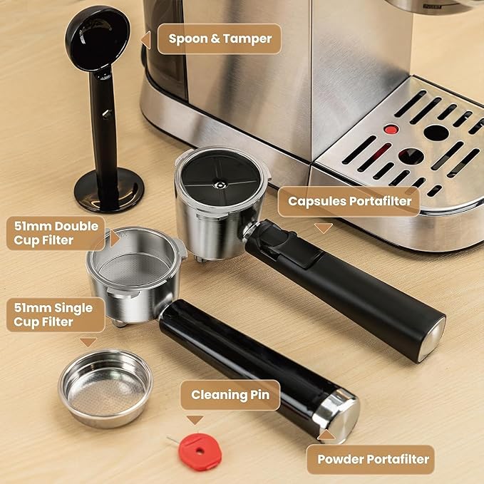 Gevi Espresso Machine 20 Bar with Portafilter for Nespresso Original Capsules and Coffee Powder, Professional Espresso Maker with Milk Frother for Cappuccino, Latte, Compact Espresso Coffee Machine-DeskLoop Office