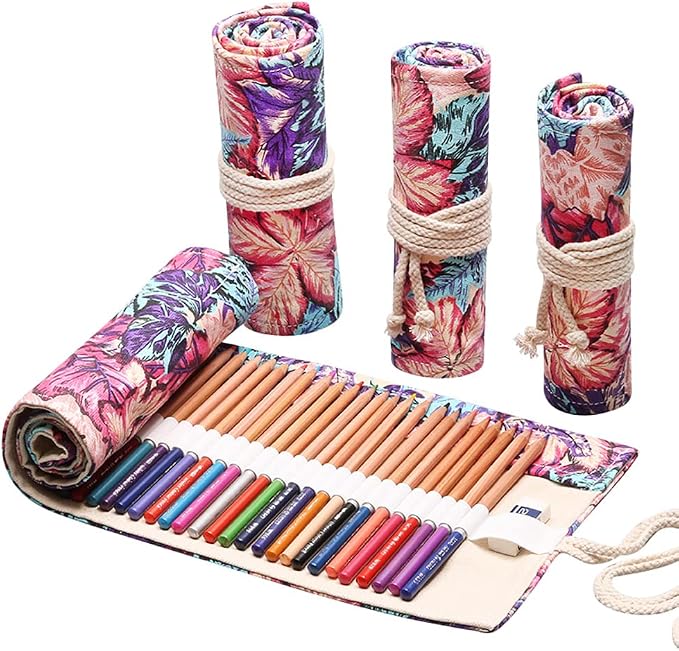DIYOMR 24/36/72 Slots Pencil Wrap Pencil Rolls, Artist Colored Pencils Roll Up by DIYOMR