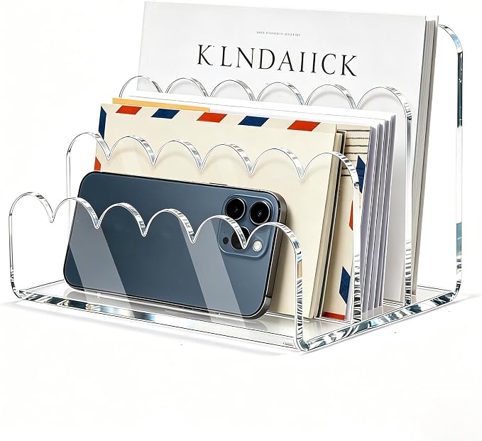 3 Compartments Acrylic Mail Organizer, Vertical File Sorter & Scalloped Desk by Unknown