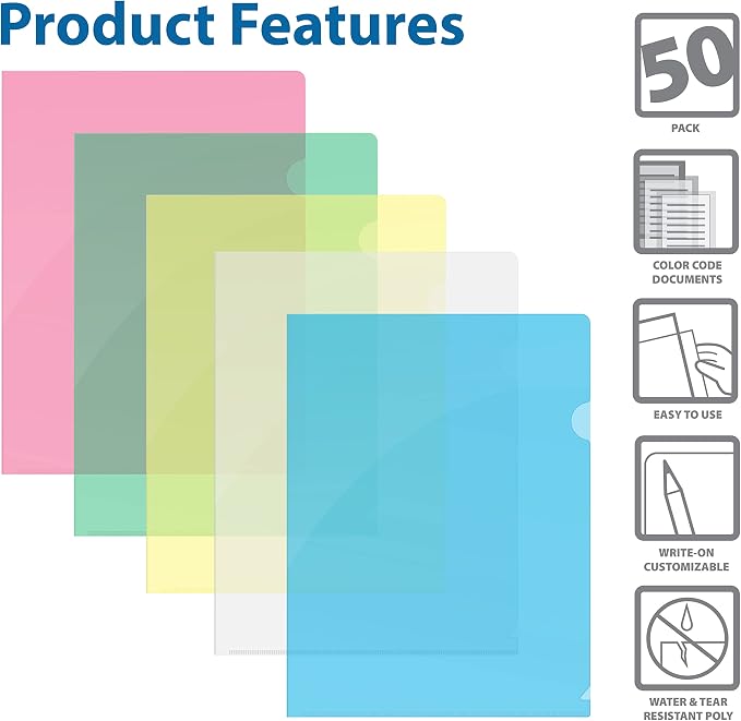 Better Office Products Poly Project Pockets, 50 Pack, Plastic File Jacket - Image 3