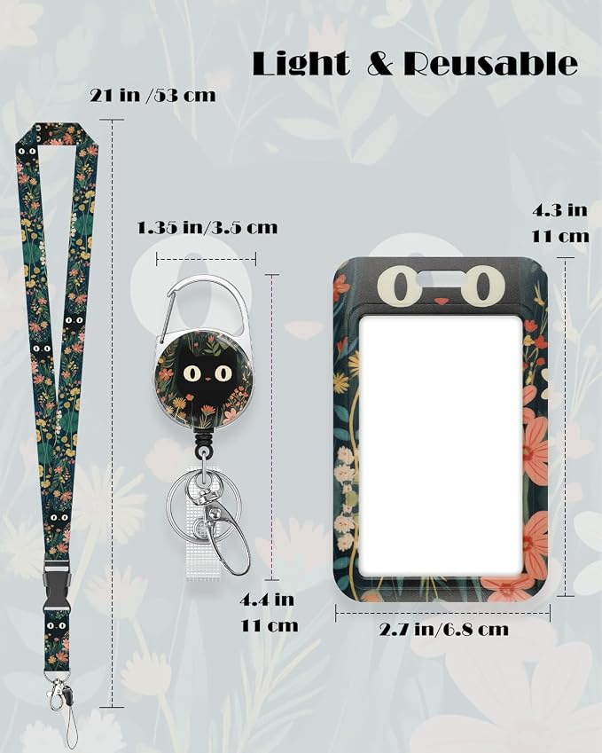 Uniclife Fashionable Sliding Badge Holder Grass Cat Pattern Plastic Card Holder - Image 6