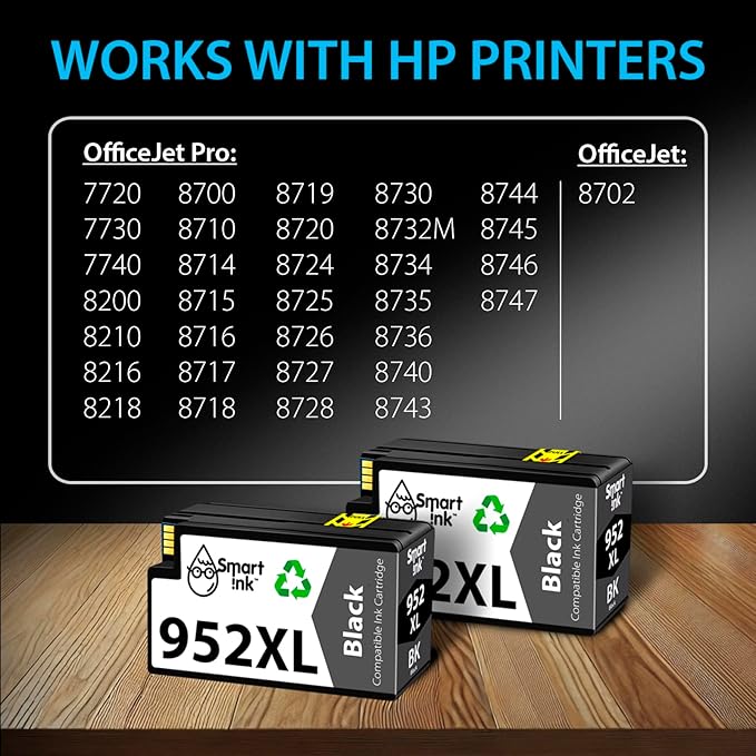 Smart Ink Compatible Ink Cartridges Replacement for HP 952XL HP 952 XL (2 Black Combo Pack) to use with HP Printer OfficeJet Pro 8710 7740 8720 8715 8210 7720 8740 8725 8700 OfficeJet 8702-DeskLoop Office