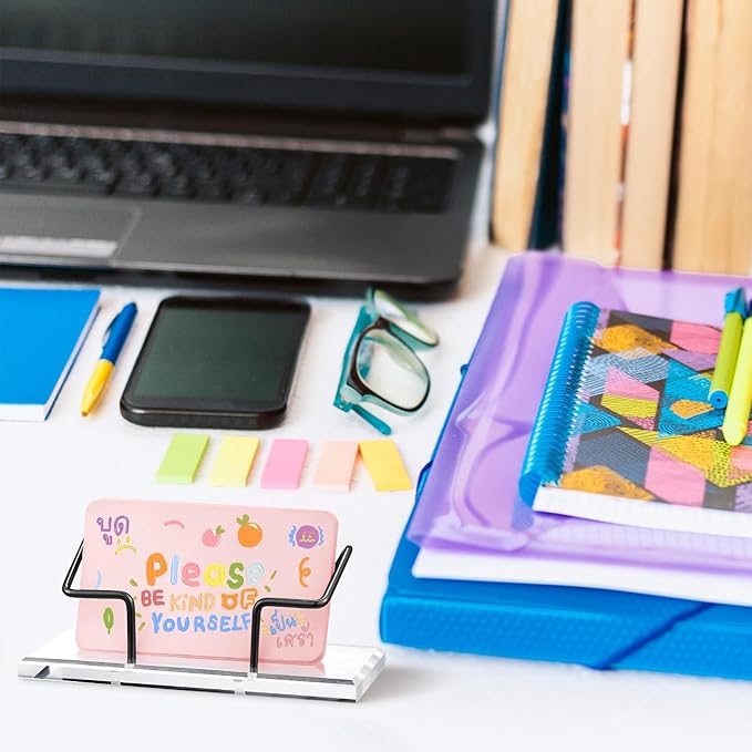 Amyhill 2 Pieces Acrylic Business Card Holder for Desk Clear Horizontal Business Card Display Stand Postcard Holder for Office Home Desktop (Black)-DeskLoop Office