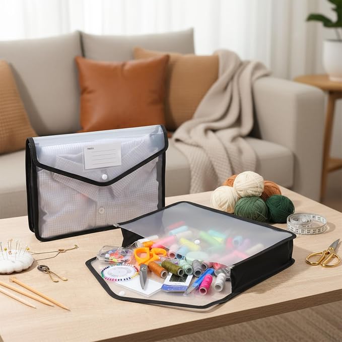 7 PCS Plastic Expanding File Folder Black Transparent Envelopes - Image 5