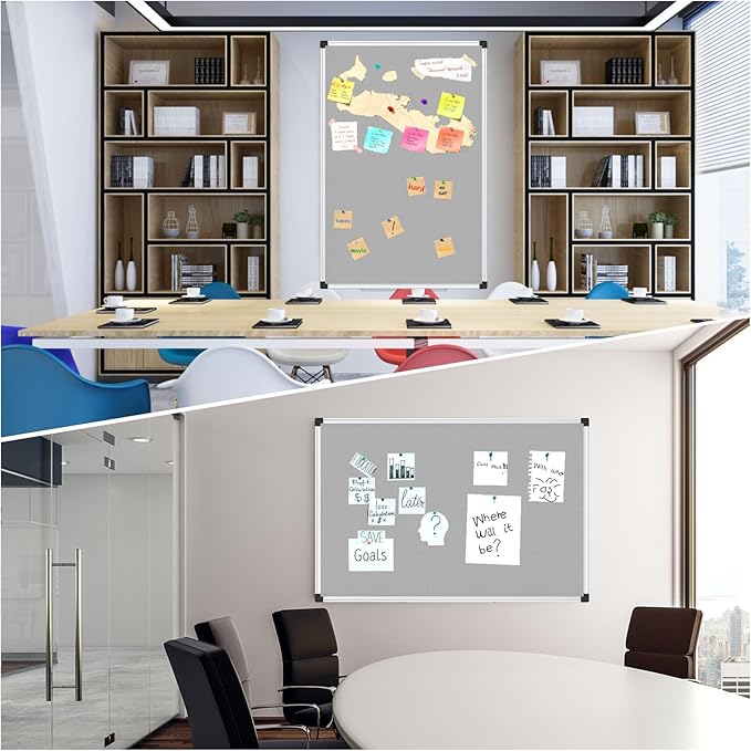 XBoard Bulletin Board 36 x 24 inch, Grey Fabric & Cork Board 3' x 2' with Sliver Aluminum Framed for Home Office School Pin Collections-DeskLoop Office