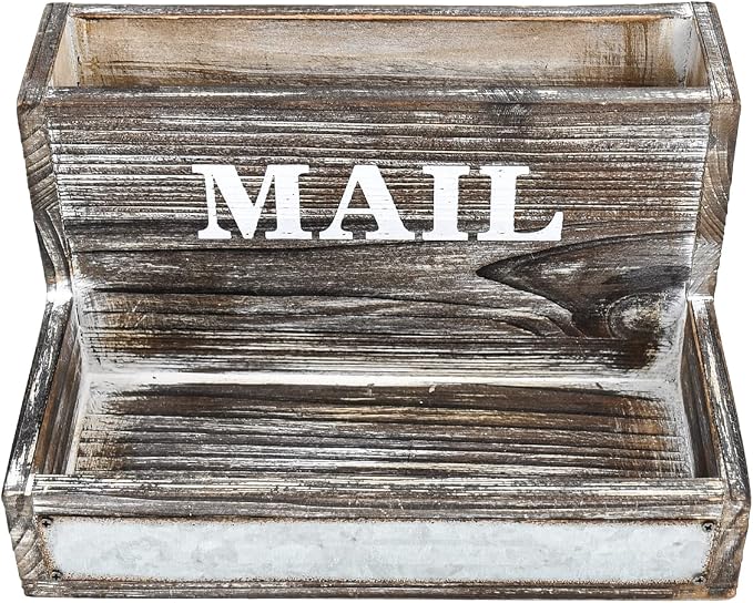 OKSQW Farmhouse Wood Desktop Desk Mail Organizer - Image 7