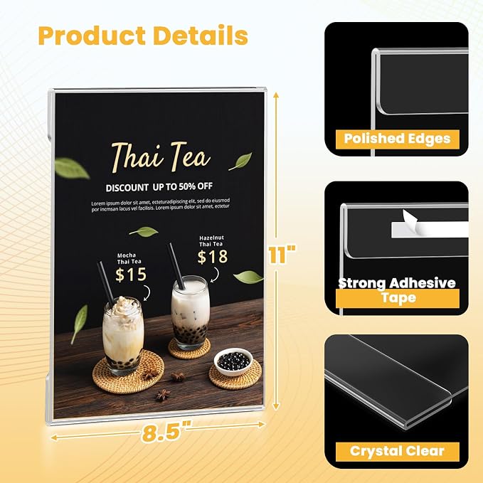 20 Pack Acrylic Sign Holder 8.5 x 11 Wall Mount, Plastic Paper Picture Acrylic - Image 2