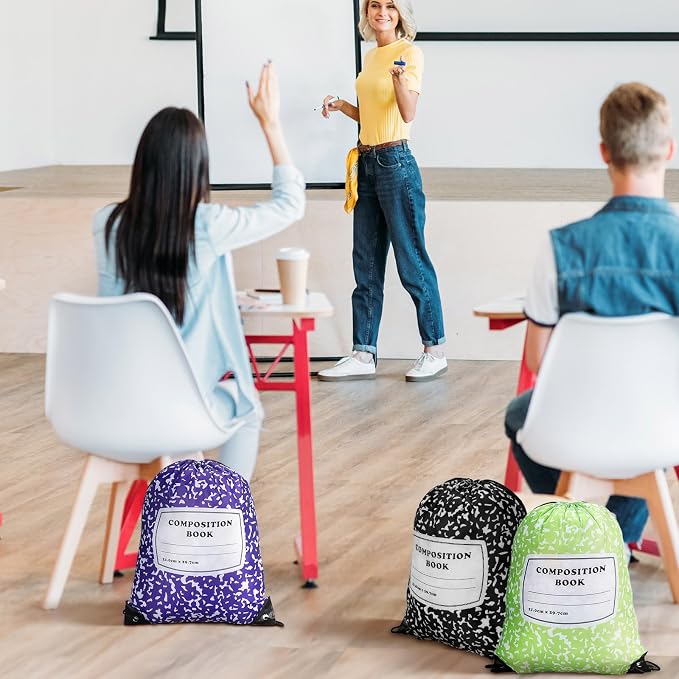24 Pcs Back to School Composition Book Drawstring Bag Bulk 13"x16" Backpacks - Image 4
