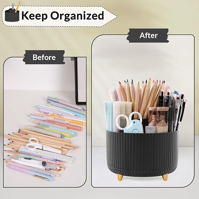 SKYDUE 360 Degree Rotating Desk Organizer, Dual-Purpose Pencil Pen Holder for Desktop, Rotating Desk Pen Organizer with 5 Slots, Office Supplies, Pencil Cup for Office, School, Home-DeskLoop Office