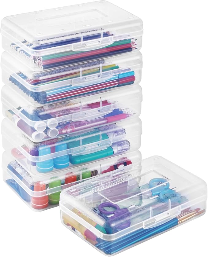Sooez Plastic Pencil Case Box 6 Pack, Large Crayon Maker Pen Organizer by Sooez
