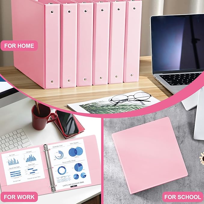 1.5-inch 3 Ring Binder with 2 Pockets, Premium 1.5'' Binders Holds US Letter Size 8.5'' x 11'' Paper - Versatile Binders for Office, Home, and School Use, 6 Pack (1.5-inch Pink)-DeskLoop Office