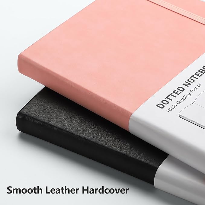 RETTACY Bullet Dotted Journal Notebook, 2-Pack, 160 Numbered Pages per Pack, A5 Medium Size (5.7'' x 8.3''), 120 GSM Thick Paper, Leather Hardcover, for Bullet Journaling (Black & Pink)-DeskLoop Office