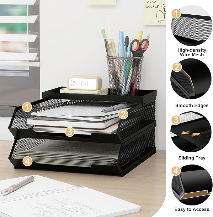 Natwind 2-Tier Stackable Metal Mesh Paper Organizer - Image 5