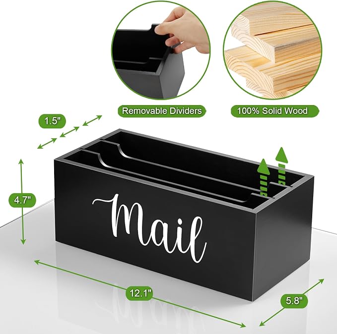 DRASTAR Mail Organizer Countertop, Wooden Mail Holder - Image 3