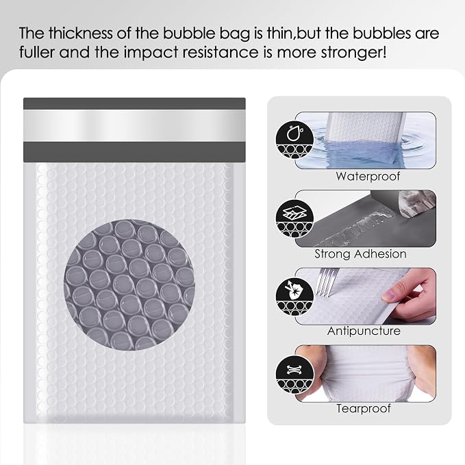 packbabol Bubble Mailers 4x8" 50 Pack Grey and White Padded Envelopes Mailers - Image 3