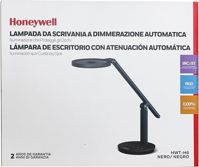 Honeywell Desk Lamp for Home Office, H6 Sunturalux™ Eye-Caring Led Desk Light, 800LM Dimmable Desk Lamp with Timer, Touch Control Tall Desk Reading Light, Table Lamp for Circle Webcam, Study, Bedroom-DeskLoop Office