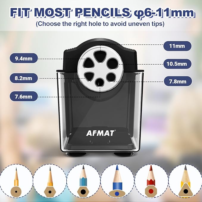 AFMAT Electric Pencil Sharpener Heavy Duty, 6-Hole Classroom Pencil Sharpener - Image 2
