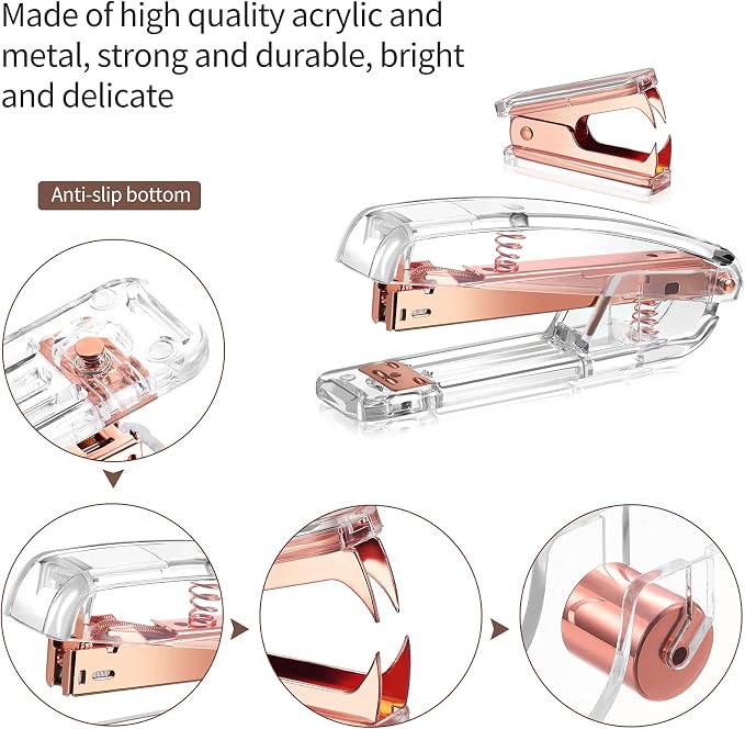 Office Supplies Set Desk Accessory Kit, Acrylic Stapler Set Staple Remover - Image 3