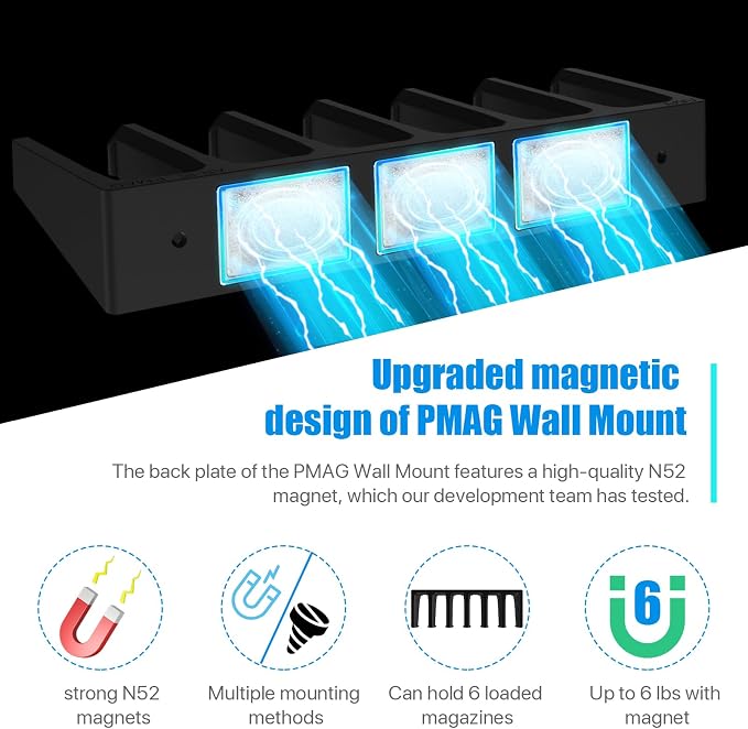 Solid ABS 6X Standard PMAG Wall Mount, Mag Holder, Home Magazine Storage Rack - Image 2