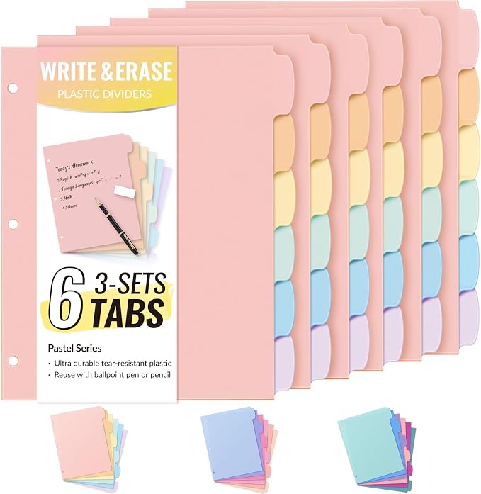 Sooez 6-Tab Durable Plastic Write & Erase Big Tab Dividers by Sooez