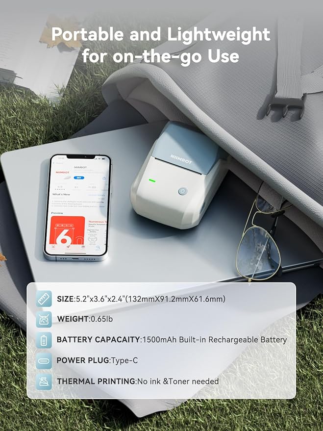 NIIMBOT Label Maker Machine with Tape, B1 Bluetooth Label Printer, 2 Inch Large Waterproof Label, Inkless Thermal Label Maker for Kids School Items, Classroom Teacher, Light Blue-DeskLoop Office