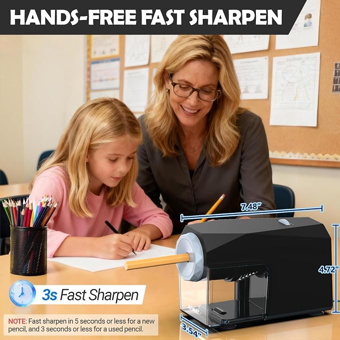 AFMAT Electric Pencil Sharpener, Fast & Hands-Free, 10K+ Uses, 5 Nibs, Fully - Image 4
