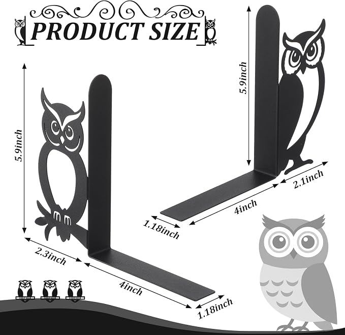 Geelin Owl Bookends for Shelves Decorative Metal Book Ends Set of 2 Styles - Image 2