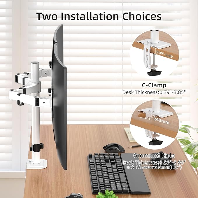 Suptek Dual Monitor Desk Mount, Adjustable Dual Monitor Arm for 2 Monitor Screens up to 42 inch, Extra Tall 15.75" Pole Monitor Stand for Desk, Holds up to 22 lbs,White(MD9442LW)-DeskLoop Office