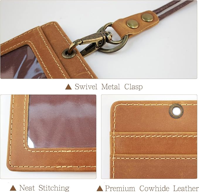 Boshiho Vertical Style Cowhide Leather ID Card Badge Holder - Image 6