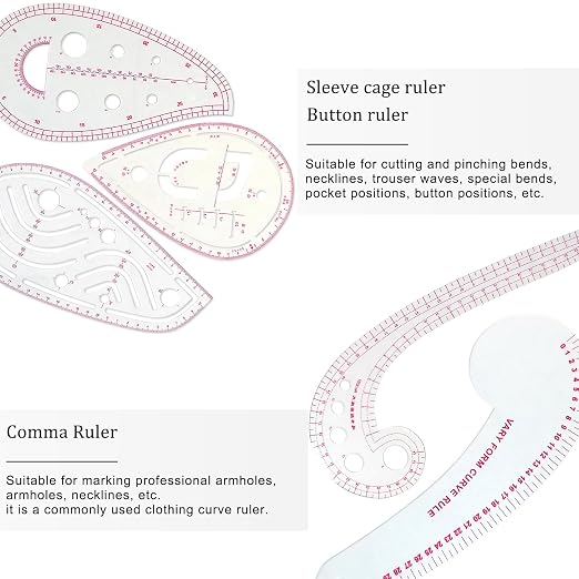 Fashion Clear Metric Sewing Ruler Set, French Curve Pattern Ruler Kit - Image 4