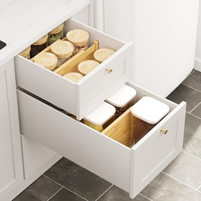 BAMEOS 4" High Bamboo Drawer Dividers - Adjustable Small Drawer Organizer - Kitchen, Dresser, Bathroom, Bedroom & Office - 4-pack-DeskLoop Office