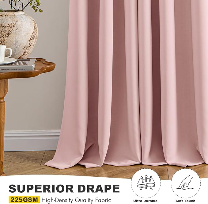 MIULEE Baby Pink Blackout Curtains for Girls Bedroom 84 Inches Long 2 Panels, Thermal Insulated Room Darkening Drapes for Nursery Living Room, Solid Grommet Top Noise Reducing Curtains W40 x L84 Inch-DeskLoop Office