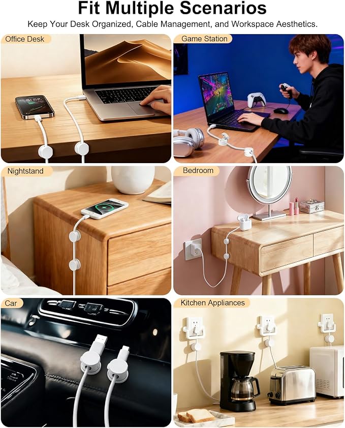 OneLeaf 8 Pack Magnetic Cable Clips, Rotatable Cable Management Clips - Image 7