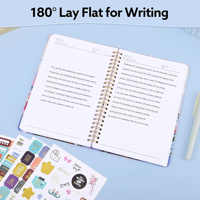 Lined Spiral Notebook, 140 Pages College Ruled Journal for Women A5 Journaling Notebooks for Work & Note Taking Perfect for Men Women Office Home School, 5.9" x 8.3"-Pink Flower-DeskLoop Office