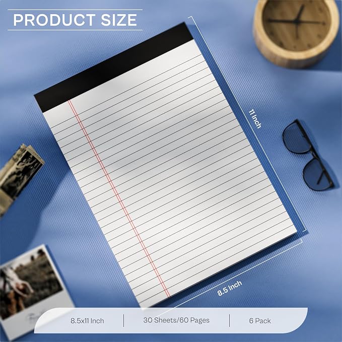 Legal Pads 8.5 x 11, Writing Paper Tablets 8-1/2 x 11, 6 Pack White Note Pads - Image 2